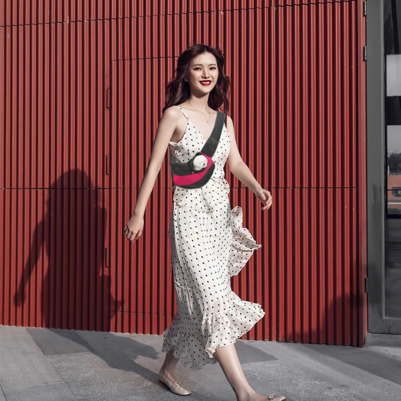 

Pet Shoulder Carrier Dog Sling Bag 35x8.5x20cm Rose Red Soft Durable Travel Bag for Small Dogs Cats Pet Shoulder Carrier