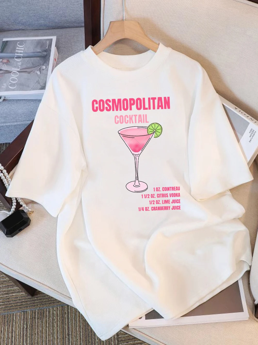 Summer T-Shirts Women Cotton International Style Cocktail Prints Tops O-Neck Comfortable Loose Short Sleeve Street Woman Clothes