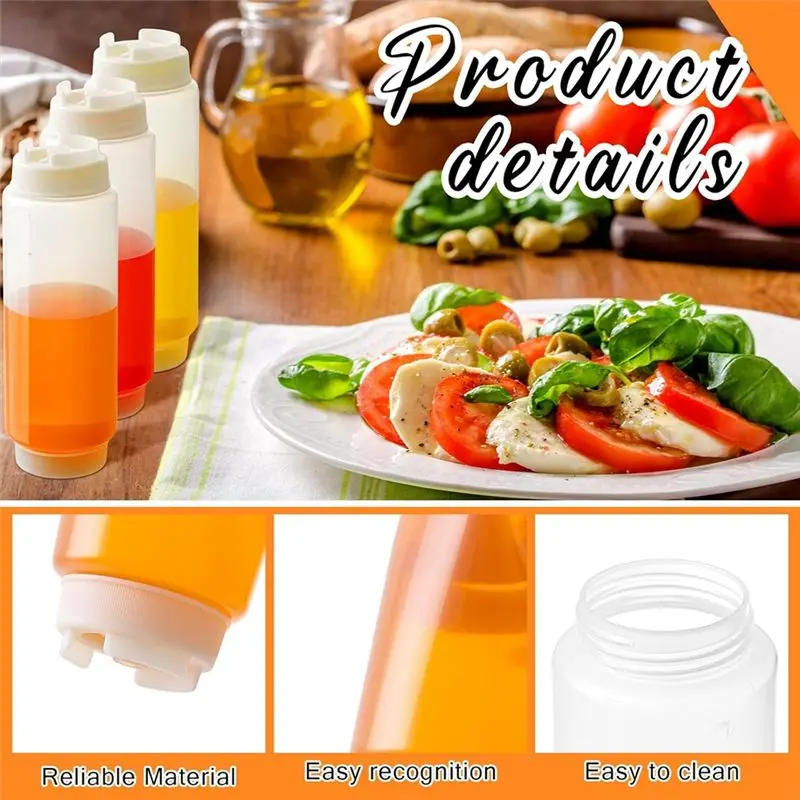 ABHU 6 Pcs 16 Oz Inverted Plastic Squeeze Bottles, Refillable Tip Large Valve Dispenser Condiment Squeeze Bottle For Sauces