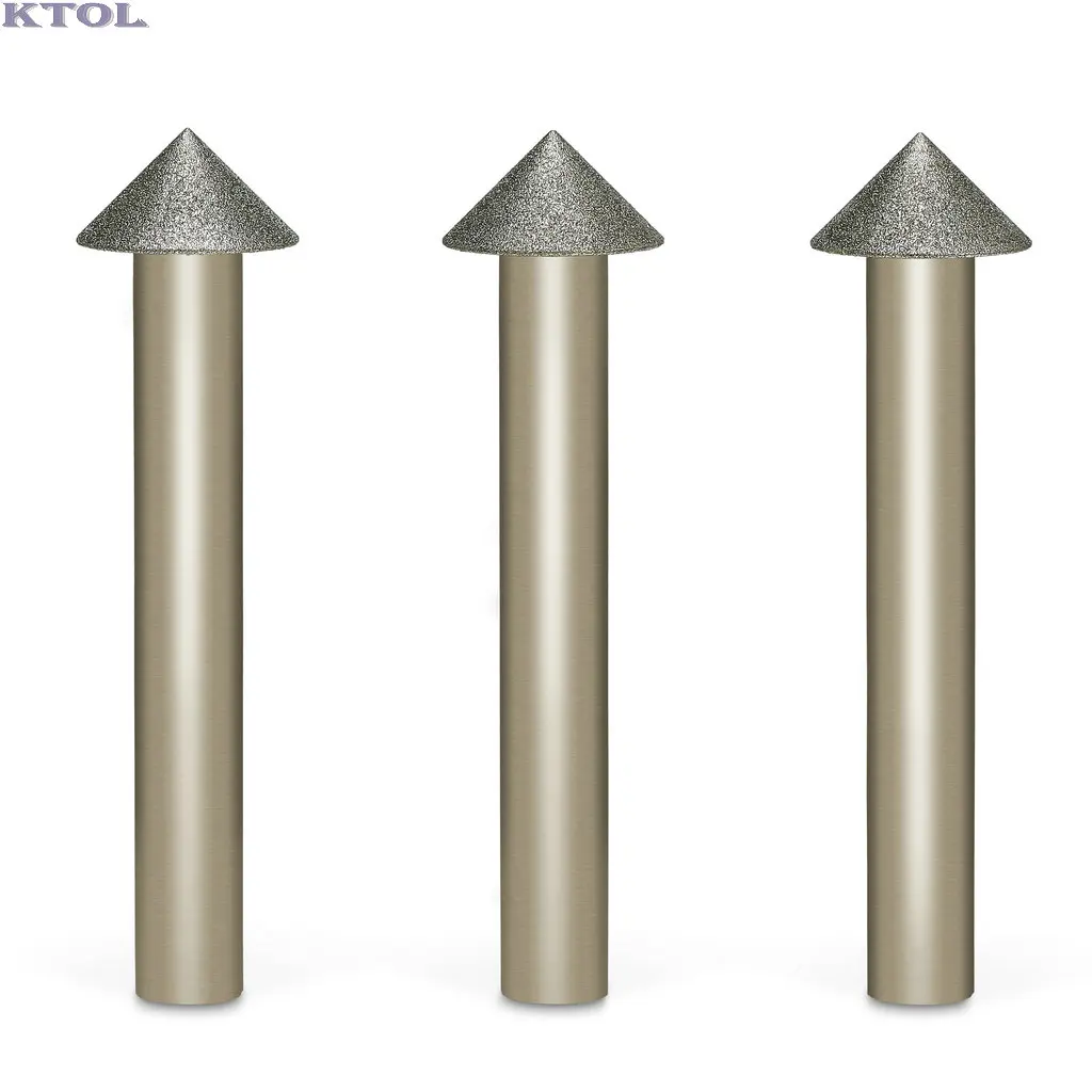 90 ángulo 10mm galvanoplastia diamante cónico cabezal de varilla de molienda 3 uds fresa de extremo CNC broca enrutadora juego de herramientas de biselado de Metal