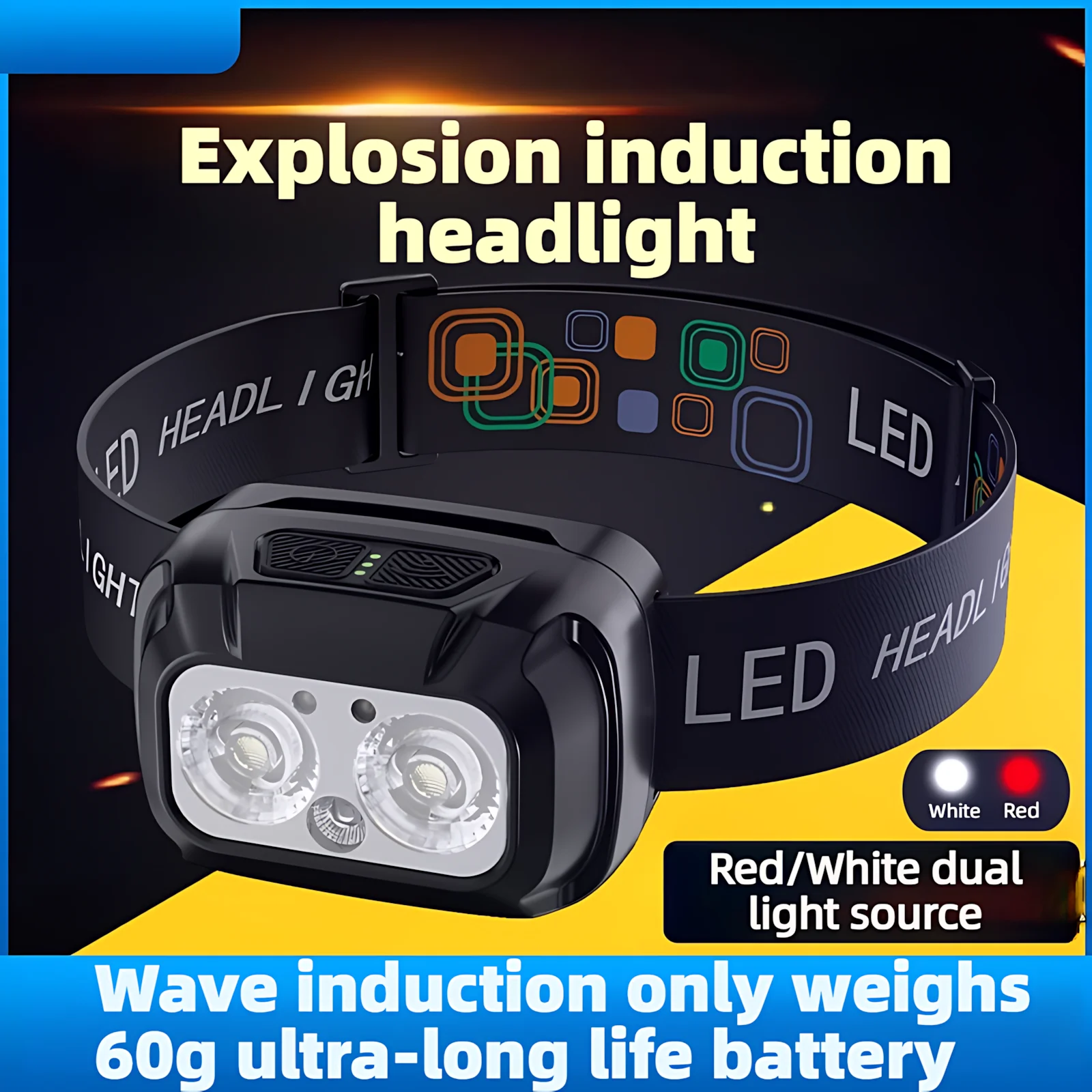 Lanterna de Cabeça para Pesca 1300 Lúmens, Controle por Gestos Mãos Livres, Alcance 150m, 2000mAh Recarregável USB-C, 5 Modos para Pesca Noturna Camping Ar Livre