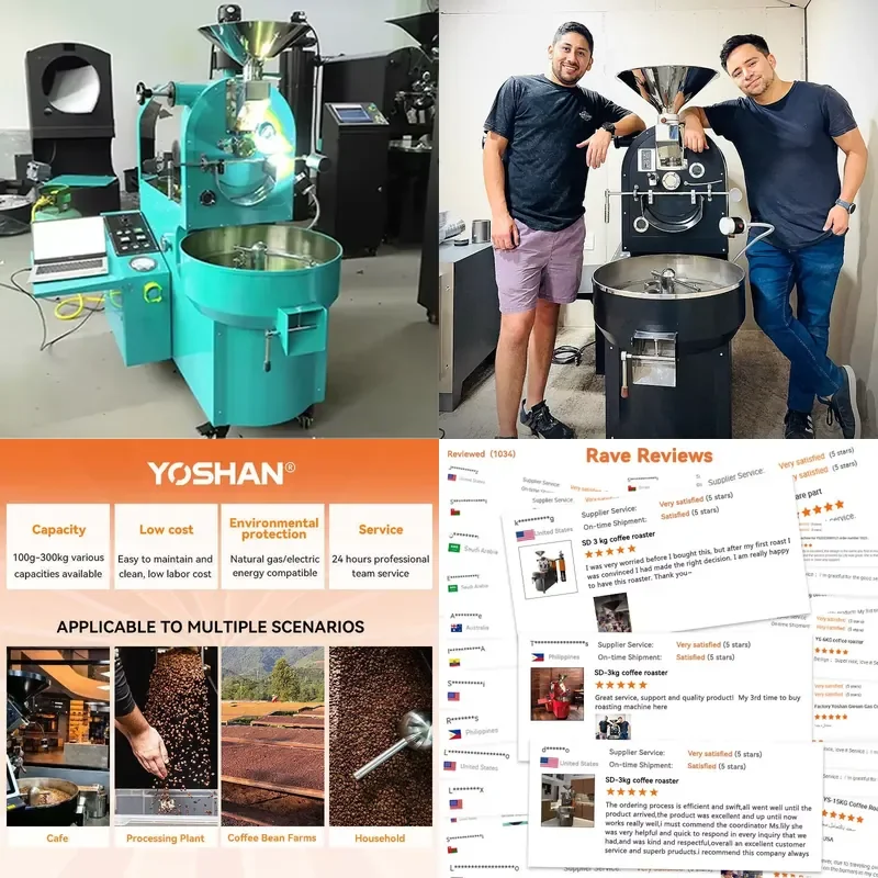 Electric Gas Coffee Roaster Machine 1kg 2kg 3kg 6kg 10kg 15kg 30kg 60kg 120kg Bean Roasting Equipment for Home Commercial Use