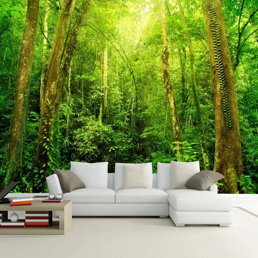 Customized Natural Scenery 3D Mural Green Forest Wallpaper Mural tree woods Living room TV background wall bedroom restaurant 8d