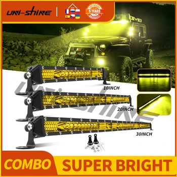 UNISHINE LED 라이트 바, 단일 행 스팟 플러드 콤보 빔, 3500K LED 안개 작업 램프, 픽업 SUV ATV UTV 트럭용, 12V, 24V, 20 인치, 30 인치