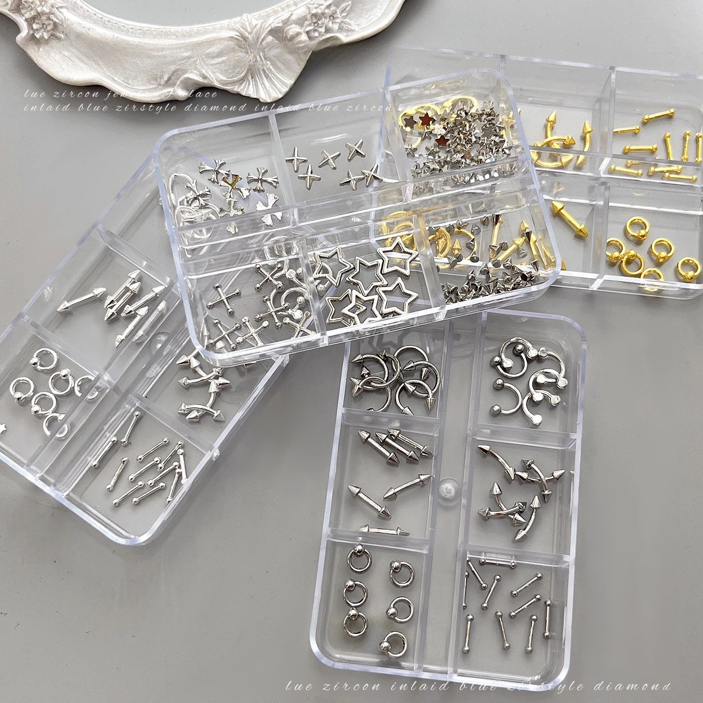 1 Set 40/120pcs Mini Punk Metal Nail Studs, Mixed Cone Rivets Rings Star Ornaments Cross-border DIY Manicure Accessories