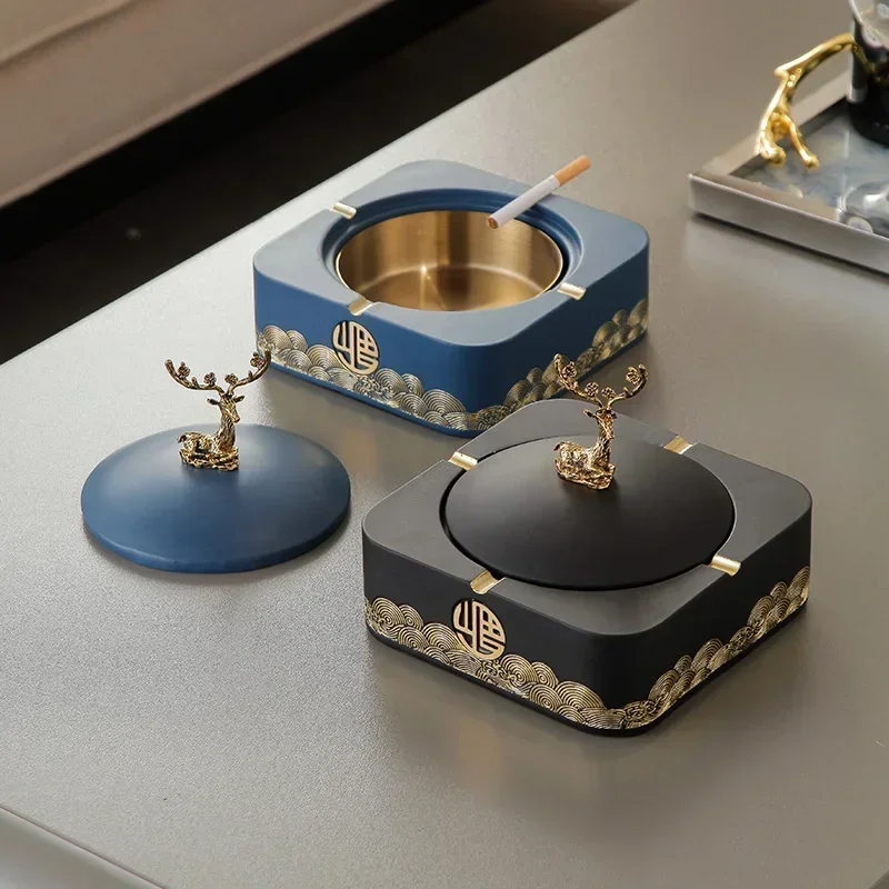 

New Chinese Zen Ashtray with Lid - Anti-Fly Ash Creative Decor for Office & Living Room, Custom Logo