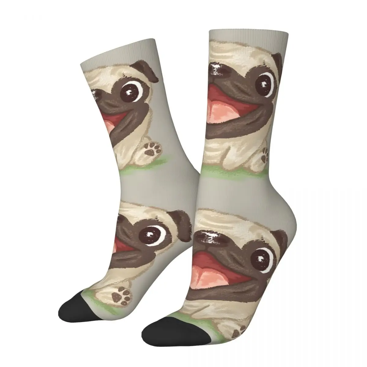 Funny Crazy Sock for Men Happy Pug Harajuku Breathable Pattern Printed Crew Sock Casual Gift