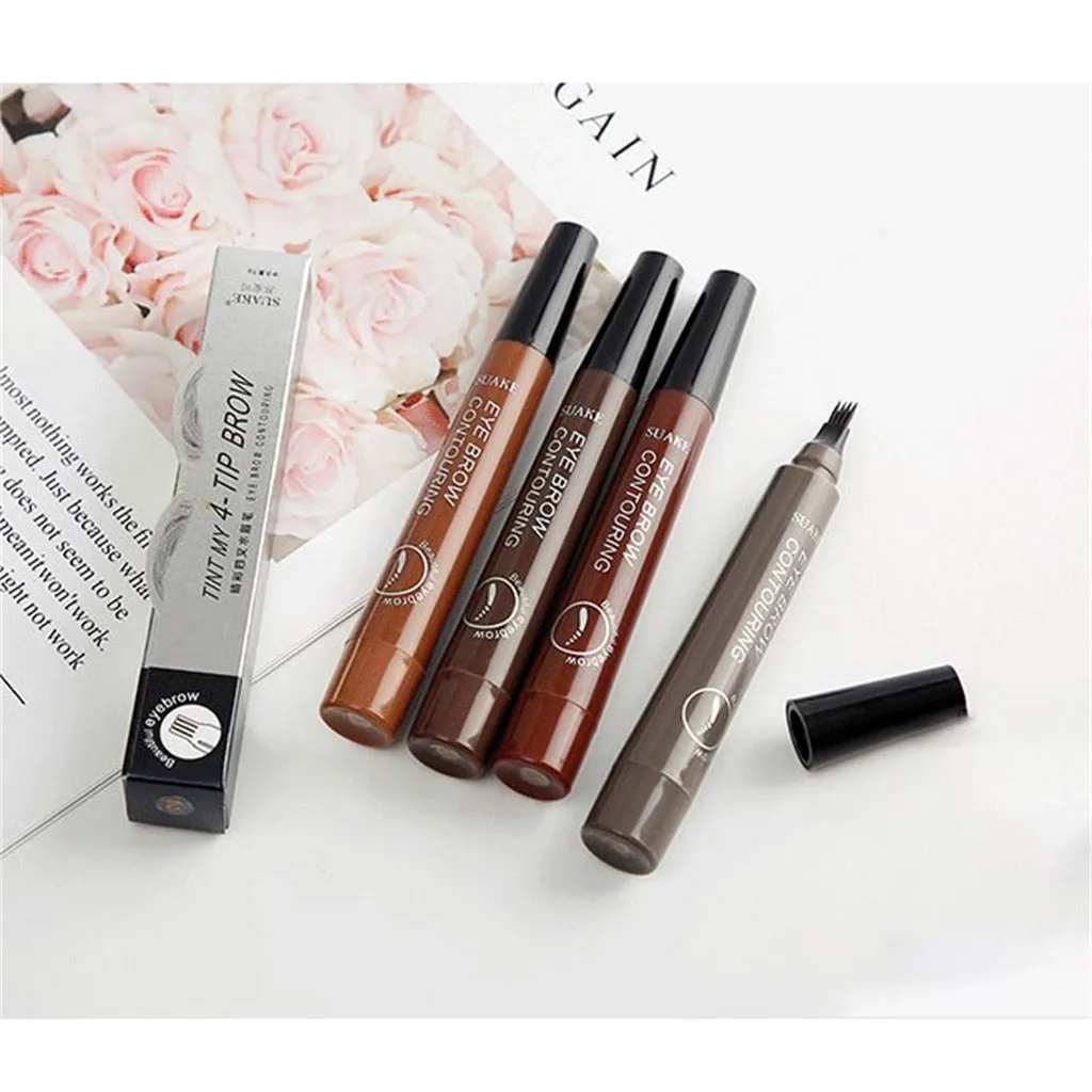 2025 new 4 Point Eyebrow Pencil Makeup Liquid Eyebrow Pen Waterproof Fork Tip Eyebrow Makeup Long Lasting Like Real 5ml 4pcs