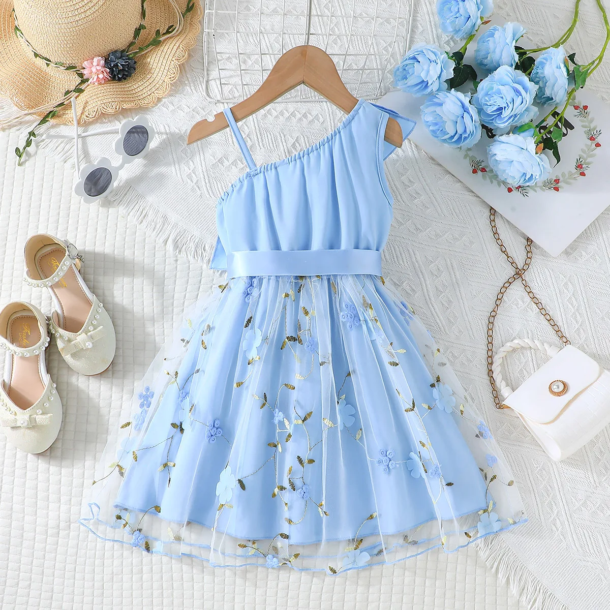 Dress For Kids 2-7 Years old Birthday Ruffled Embroidered Sleeveless Floral Princess Dresses Ootd For Baby Girl