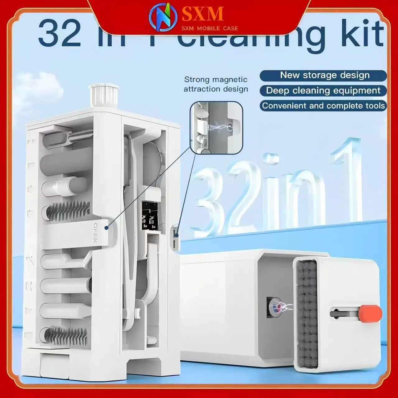 

32 Многофункциональные чистящие средства: Экран телефона камеры, клавиатура компьютера, коробка для чистки гарнитуры