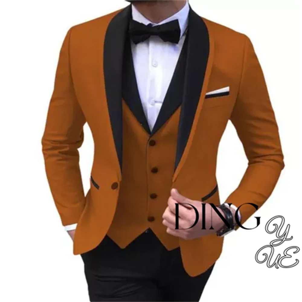 Trajes de boda para hombre, traje Formal hecho a medida, un botón, de 3 piezas esmoquin, terno (chaqueta, pantalones y chaleco)