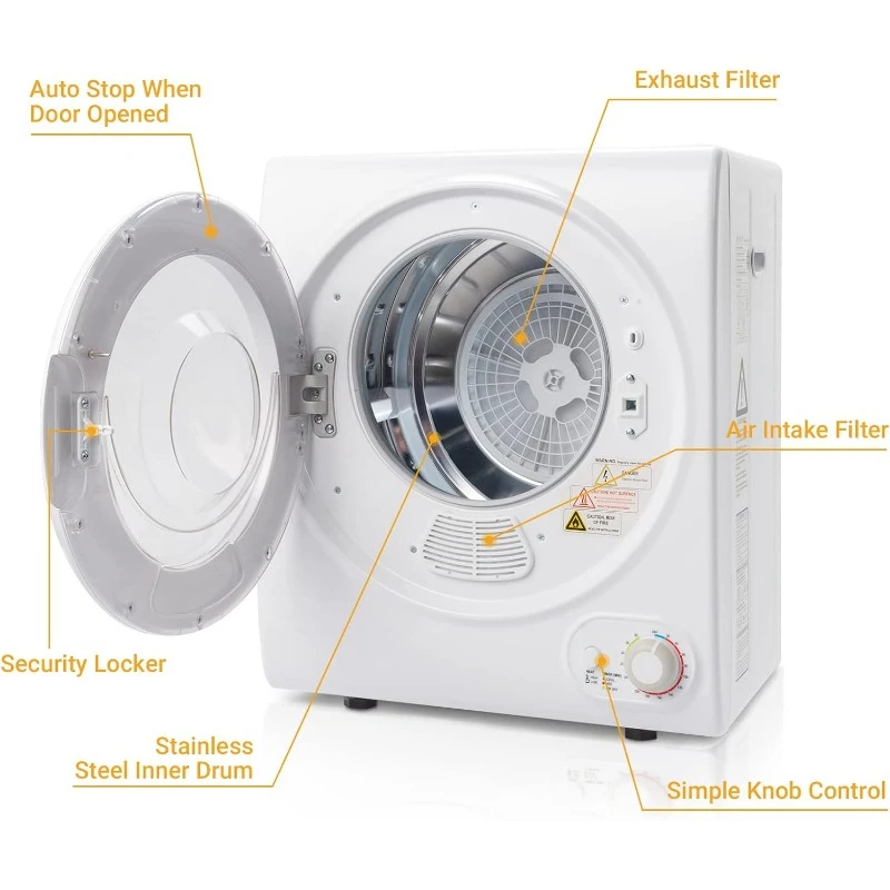 110 V tragbarer Wäschetrockner, Trockner mit Edelstahlwanne und einfachem Bedienknopf für Wohnung, Wohnheim, 850 W, Weiß