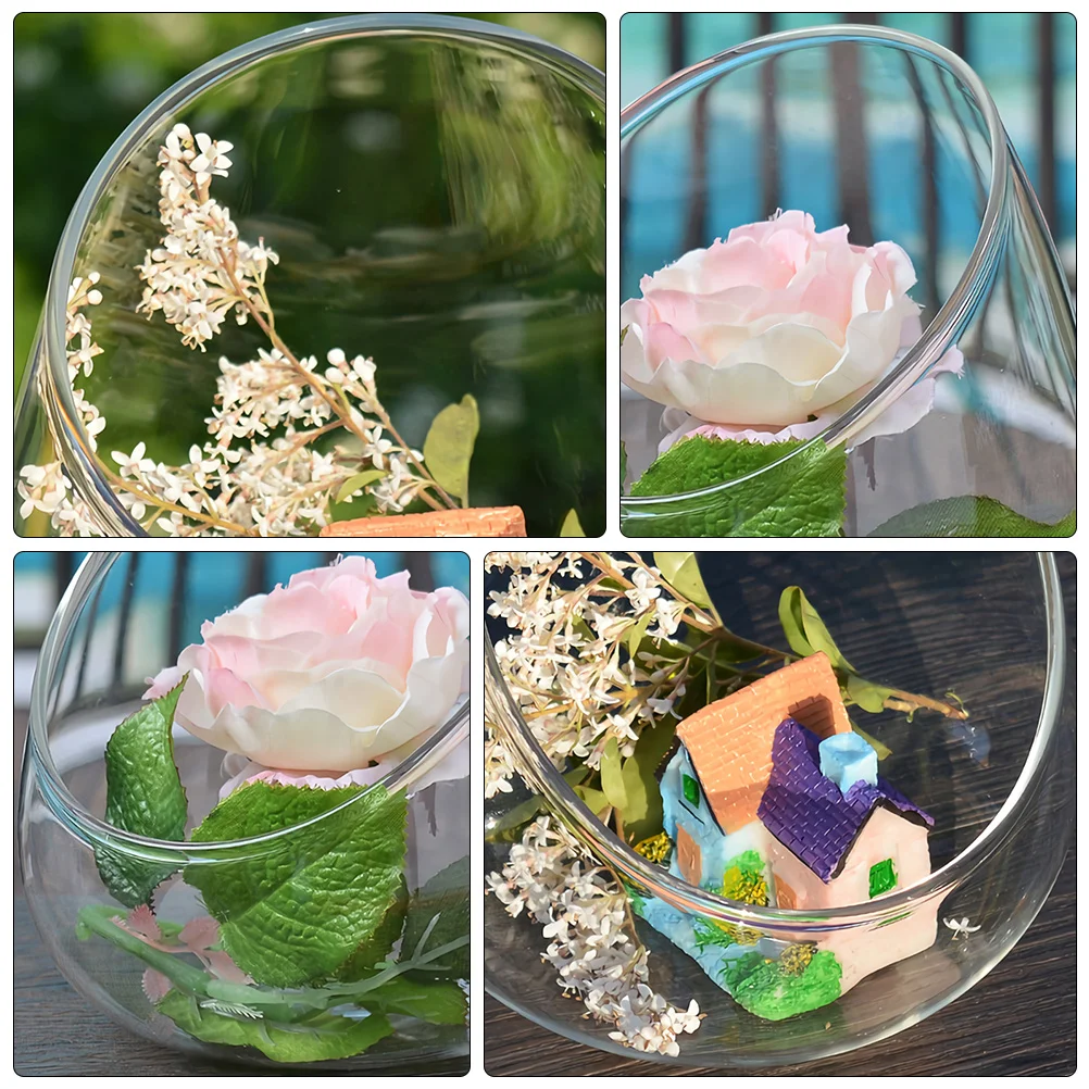 

2Pcs Succulent Terrarium Glass Vase Slant Cut Bubble Bowl for Small Plants Cactus Air Plant Display Home Decor