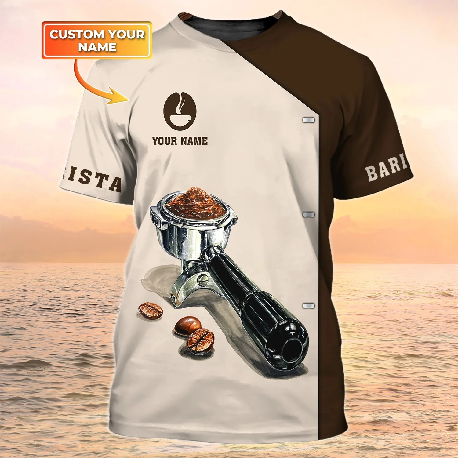 Newest Summer Men‘s T-shirt Barista Apron Personalized Name 3D Printed t shirt Unisex Casual Tshirt Coffee Shop Uniform DW101 view 3