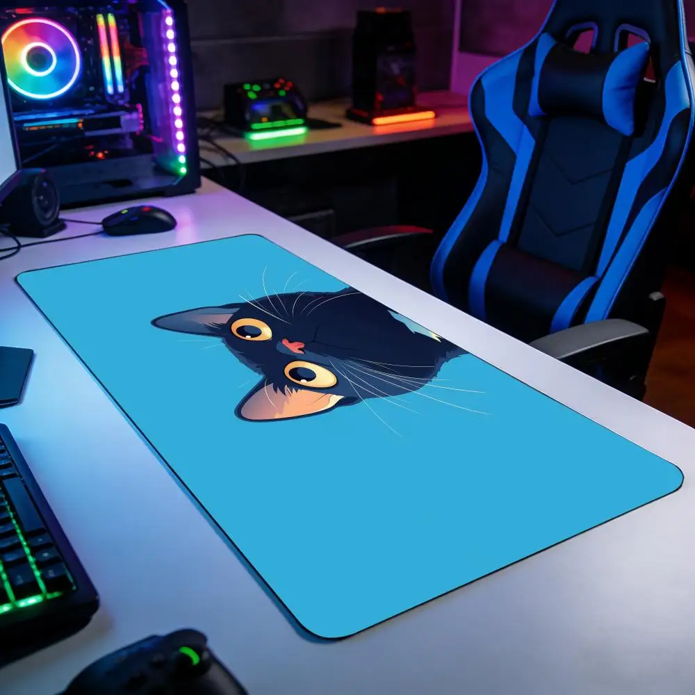 

Kawaii Cute Cats Blue XXL Gaming Mouse Pad Big Desk Mat Cartoon Keyboard Mat with Lock Edge Office Non-slip Desk Pad 1000×500