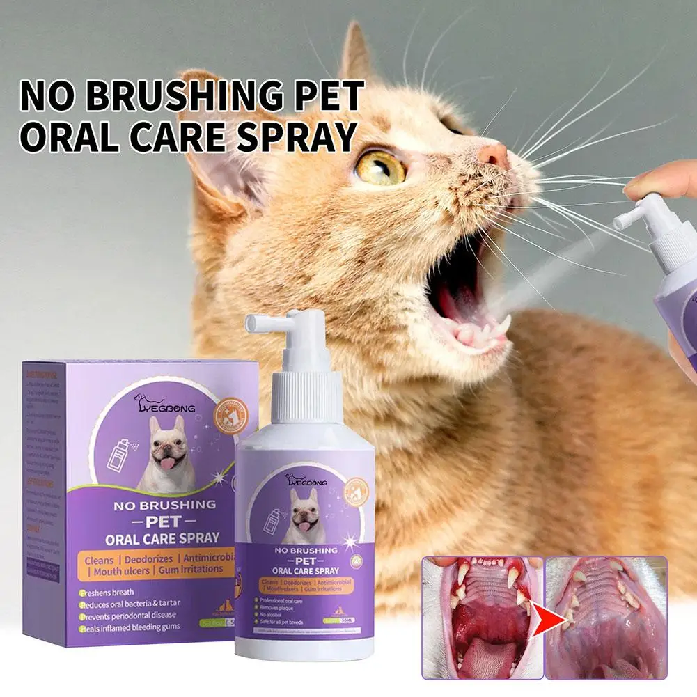 50ml Dog and Cat Teeth Cleaning Spray Pet Oral Cleanse Spray Dogs Cat Teeth Cleaning & Tartar Plaque Dental Reduce Freshener