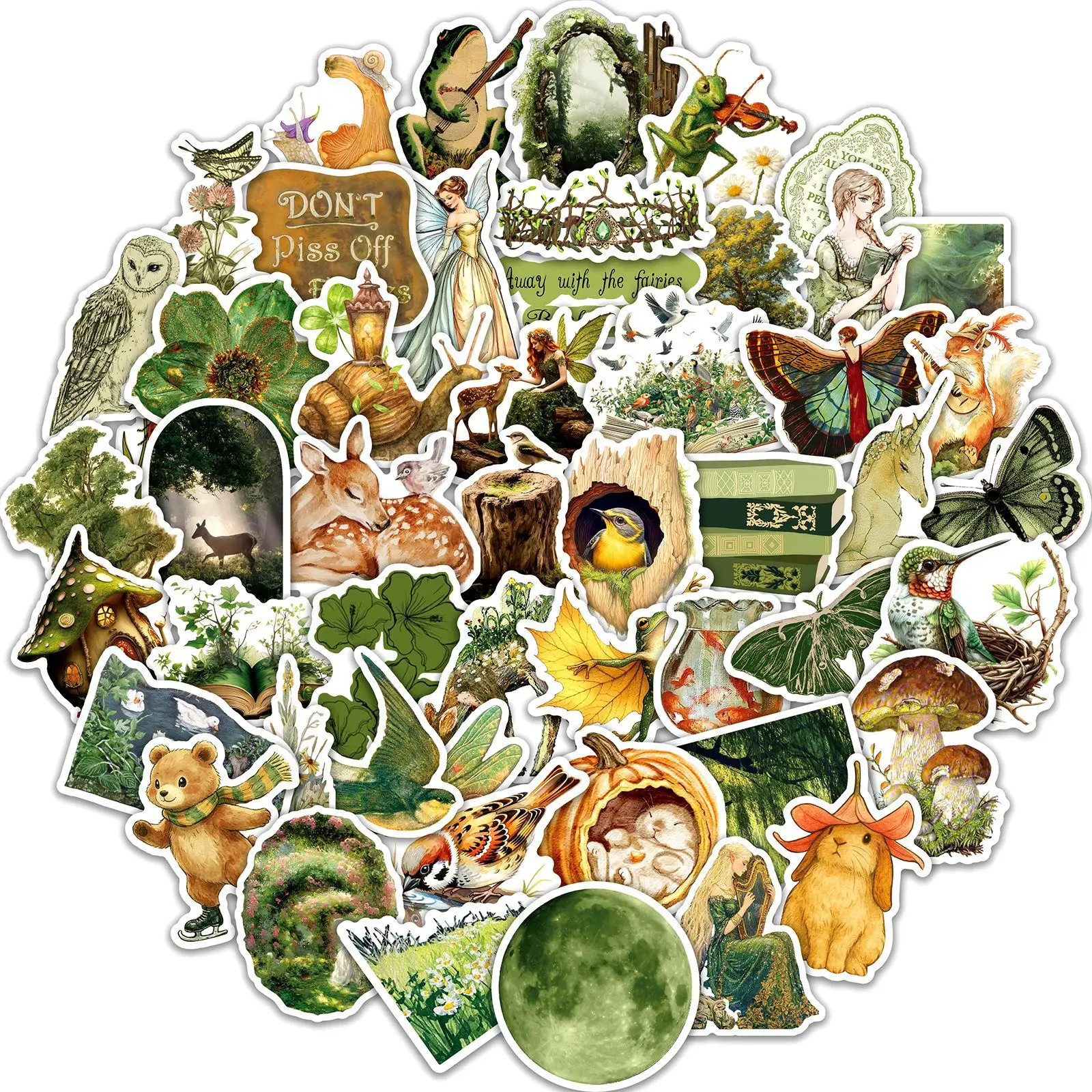 50Pcs Vintage Forest Fairy Stickers Animal Mushroom Ephemera Junk Journal Scrapbooking DIY Album Cottagecore Decor Supplies