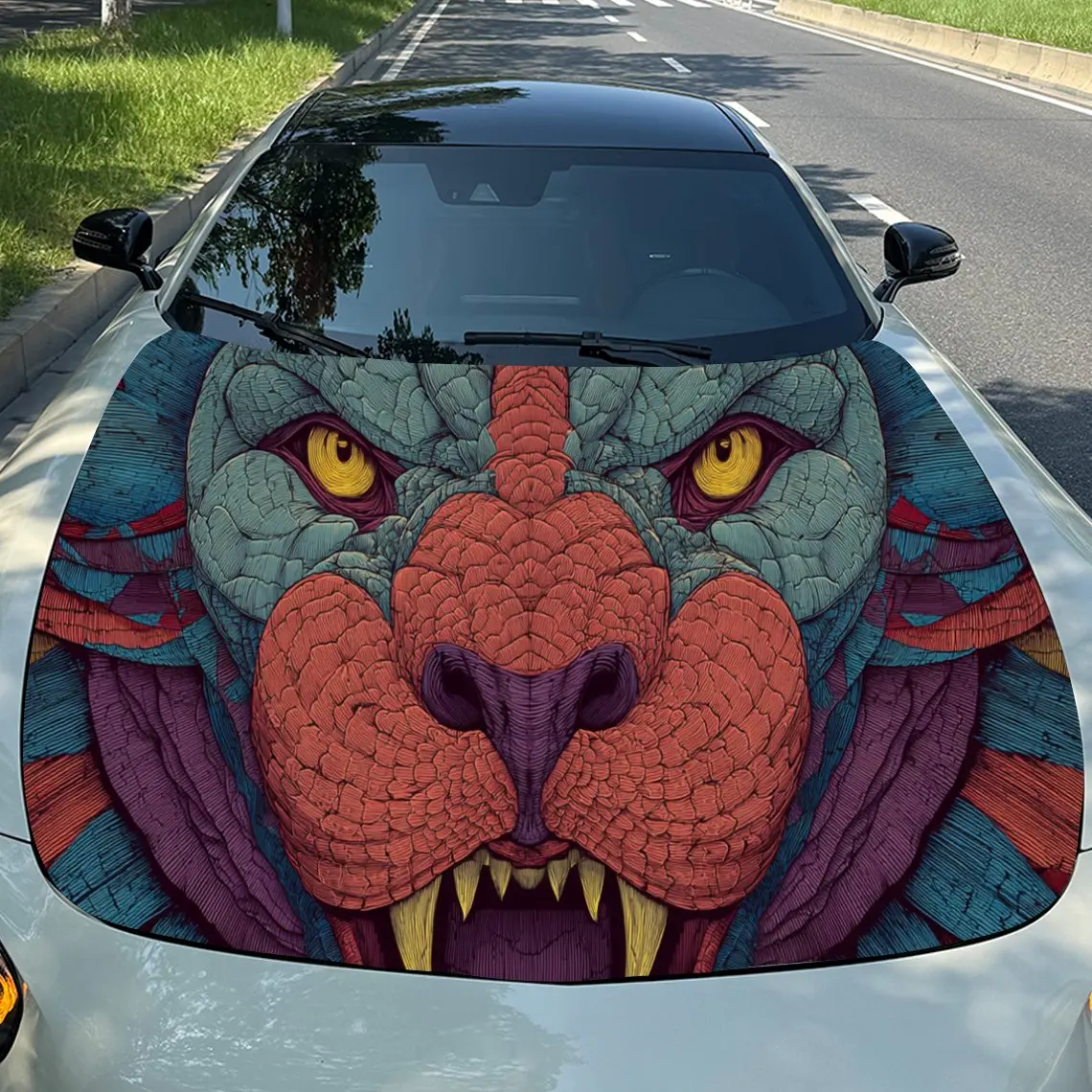 

Vibrant Colorful Beast Car Hood Stickers - Self-Adhesive, Waterproof and Durable Vinyl Wrap, Decorate And Protect Your Car, Fit