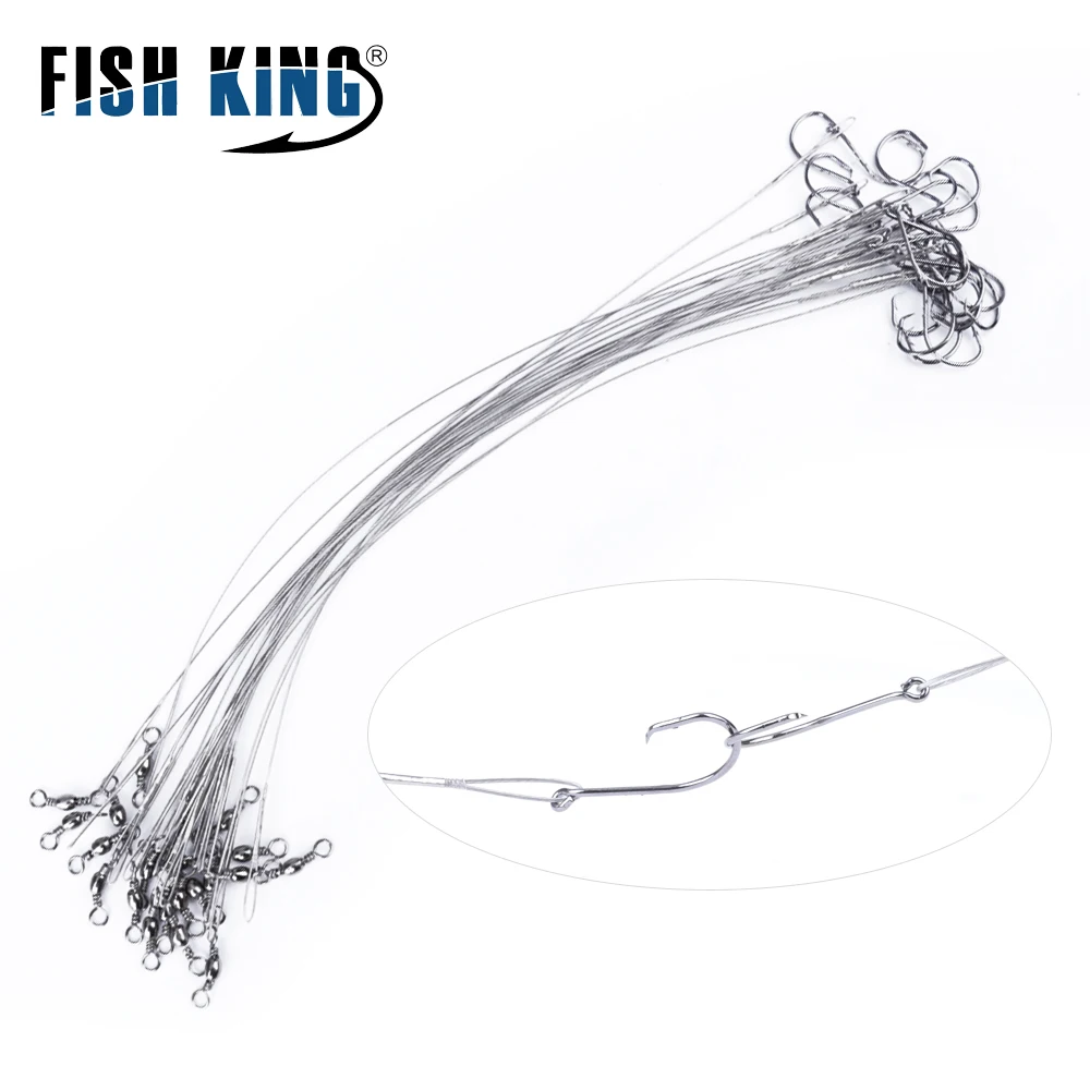 FISH KING 20pcs 16cm/23cm Anti-bite Steel Wire Leashes For Fishing 20LB-60LB Leader Fishing Line With Hook Accessories