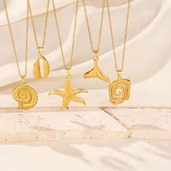 1Pc Waterproof Summer Ocean Animal Starfish Conch Shell Pendant Necklaces Sea Wave Mermaid Tail Aesthetic Collares Jewelry