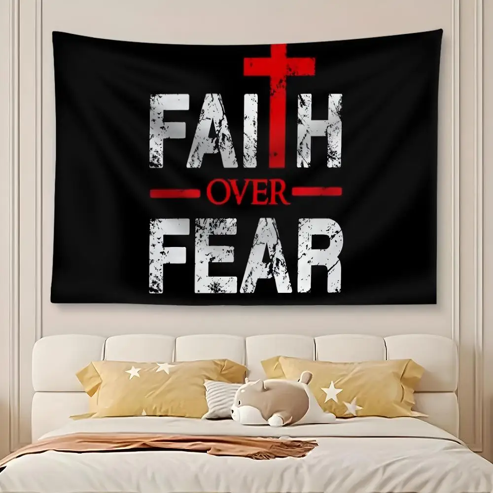 Cool F-Faith Over Fear Tapestry Art Decor Banner Microfiber Backdrop for Bedroom Living Room Bar Garden Party