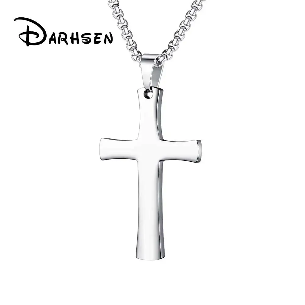 

DARHSEN 4.9x3 cm Simple Men Cross Necklaces & Pendants Stainless Steel Box Chain Gold Silver Color Fashion jewelry