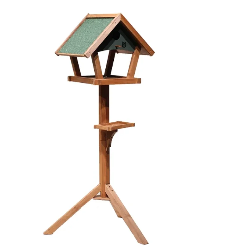 Garden Wooden Bird Food Holder, Outdoor Solid Wood Feeding Box for Sparrows, Pigeons and Wild Birds