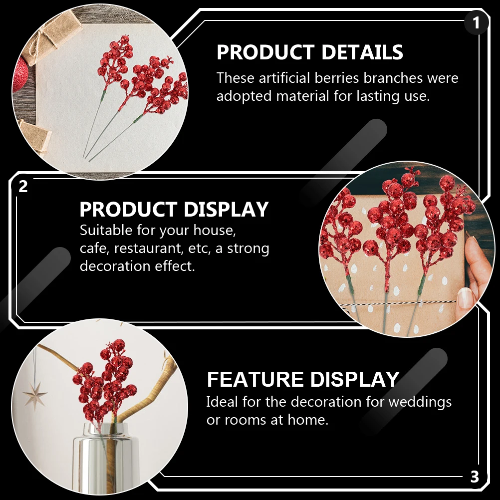 

24pcs Sequin Berries Artificial Branches Plastic Foam Craft Home DecorEvening PartyDecoration Artificial Ornaments Simulation