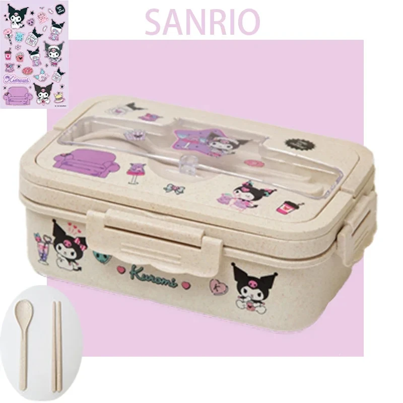 Sanrio Anime Wheat Straw Lunch Box Kuromi My Melody Heatable Lunch Box Student Large Capacity Compartment Eco-Friendly Lunch Box