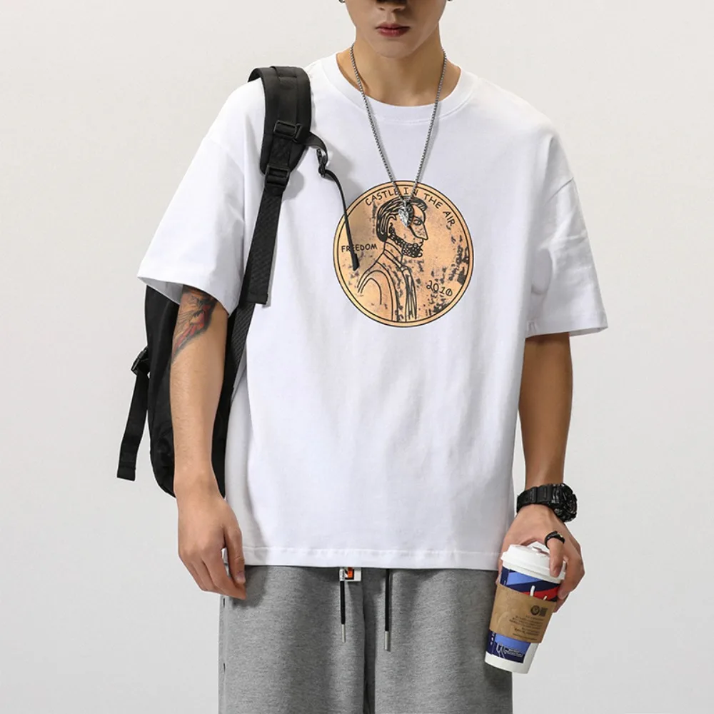 

Soft Loose Cotton T-shirt Short Sleeve Cartoon Plus Size Pullover Shirt O-neck Ins Couple Clothing Tees Women Men