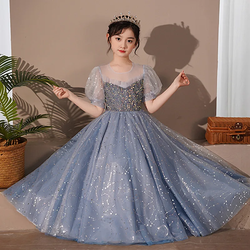 Customized Baby Flower Girl Dresses Sequins Tulle Children Wedding Birthday Prom Evening Party Gowns