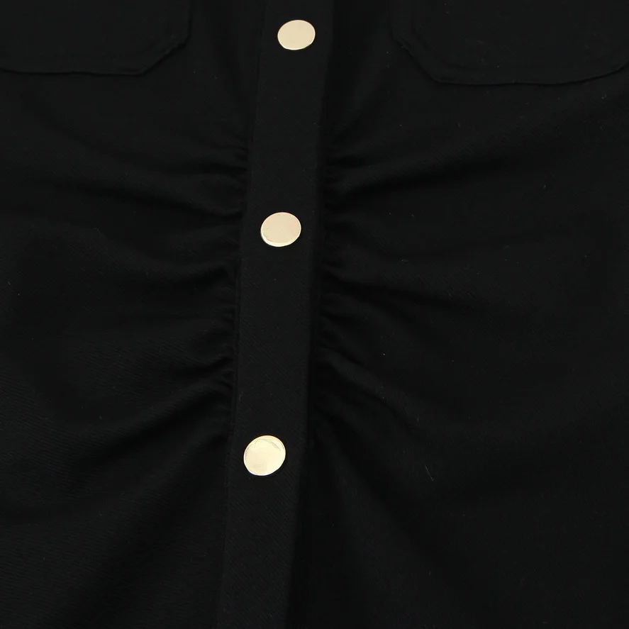 Autumn Long Sleeve Pleated Slim Fit Shirt Dress Women's Elastic Mini Skirt Elegant Style Single Button Turn-down Collar