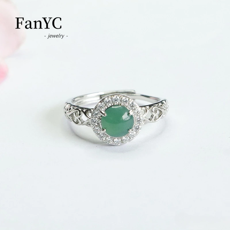 

Burmese Blue Water Cabochon Jadeite Ring Exquisitely Carved Auspicious Cloud Motif Elegant Jade Gemstone Jewelry for Women