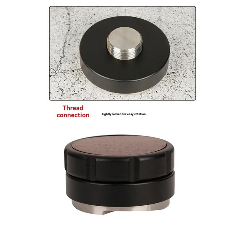 AB45 304 Stainless Steel Espresso Powder Distributor Walnut Cover Coffee Leveler Adjustable Depth Espresso Hand Tampers Black 53