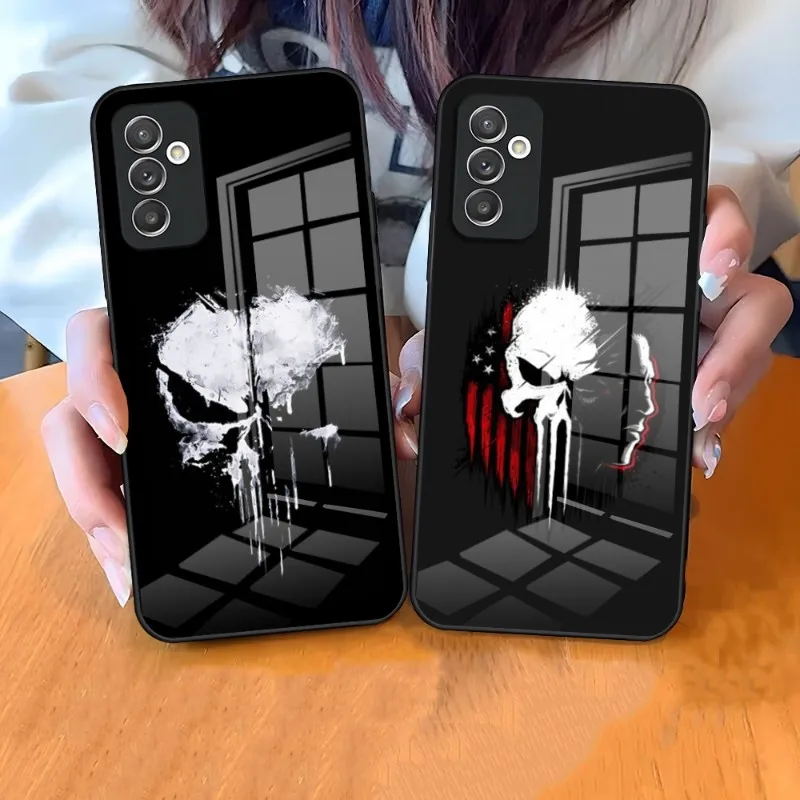 Marvel Punisher Phone Case For Samsung A34 A52 A14 A21 A71 A20 A31 A12 A51 A40 A32 A72 A30 A54 Tempered Glass Cover