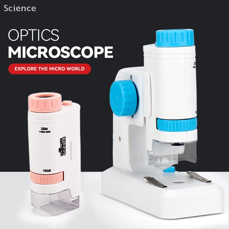 

80-200X детский микроскоп карманный микроскоп со светодиодной подсветкой портативный электрический мини-научный микроскоп высокой четкости открытый