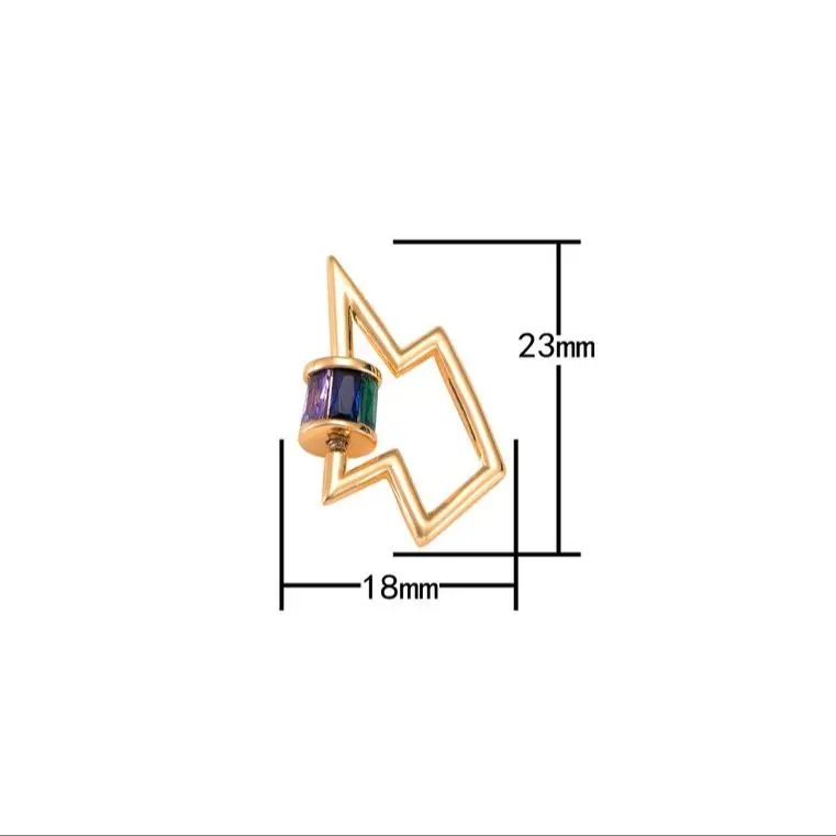 멀티 컬러 CZ 카라비너 걸쇠, 18k 골드 라이트닝, 참 펜던트 나사 걸쇠, DIY 목걸이