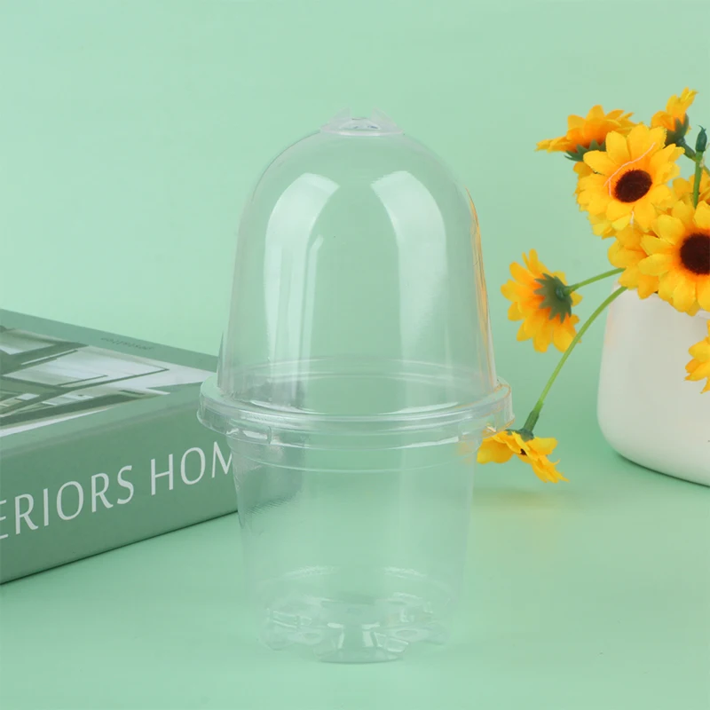 -5Pcs Plant Nursery Pot Transparent Plastic PET Seed Stater Cups with Cover Humidity Dome Tray Transplanting Planter Containers - view 5