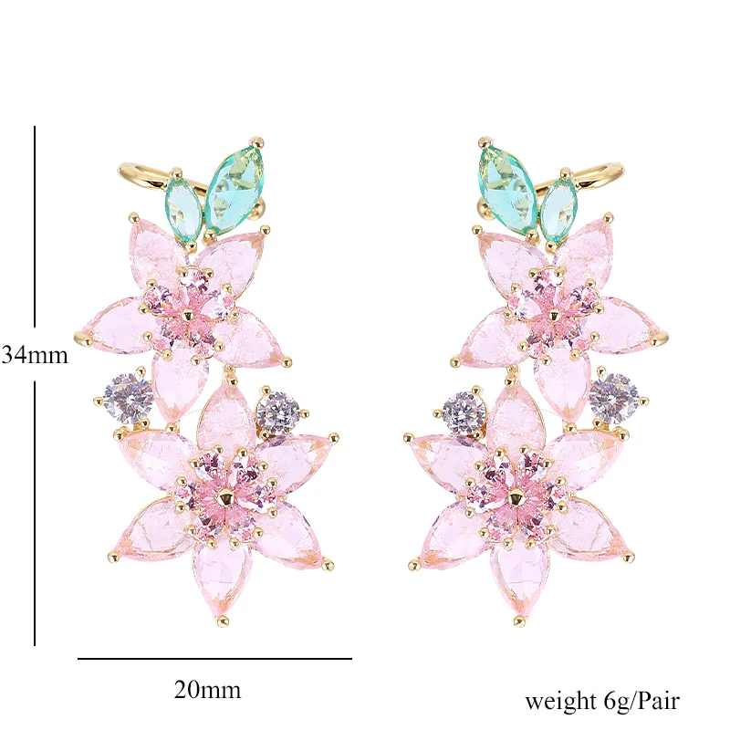 Đẹp Băng Đá Hoa Đeo Bông Tai Thanh Lịch Màu Hồng AAA Cubic Zirconia Sweety Hoa Tai Đính Đá Dành Cho Nữ