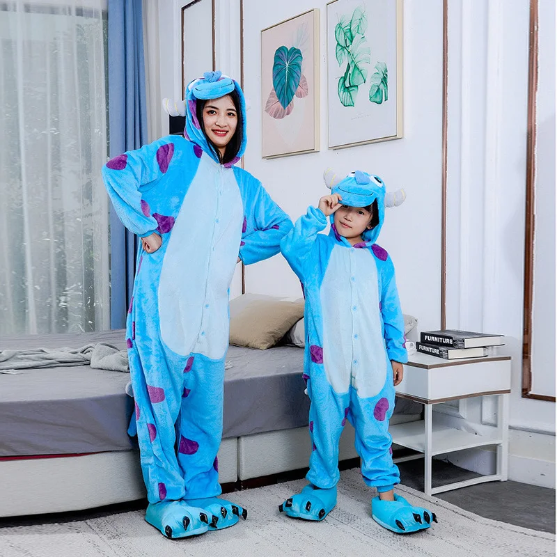 Pixar Sulley Monsters Inc disfraz de mono peludo azul para adultos parejas pijamas de felpa cálidos regalo de Navidad de Halloween