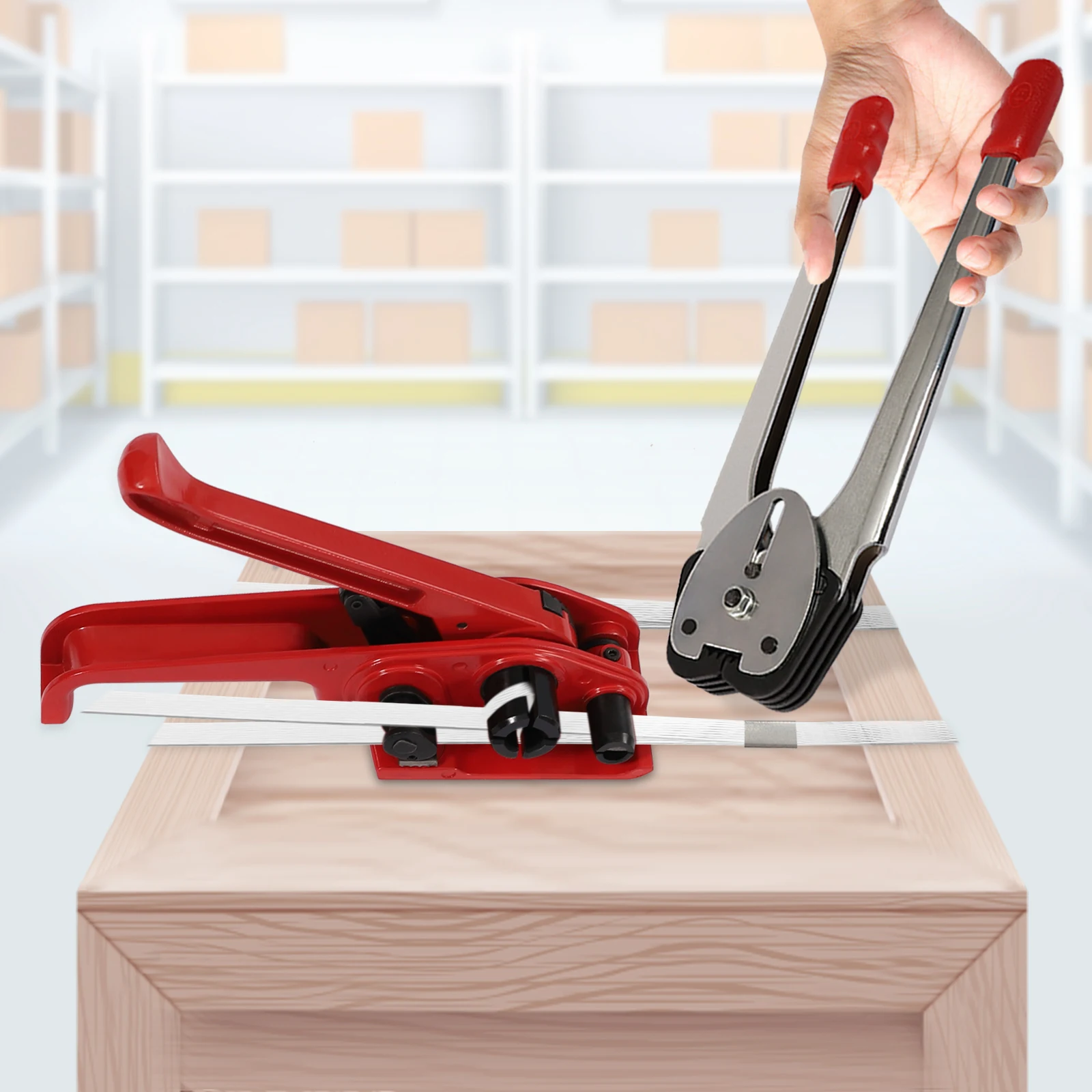 1000N Manual Strapping Kit, Tensioner & Sealer Complete Set with Packing Belt, Portable Packaging Strapping Tools for Packaging