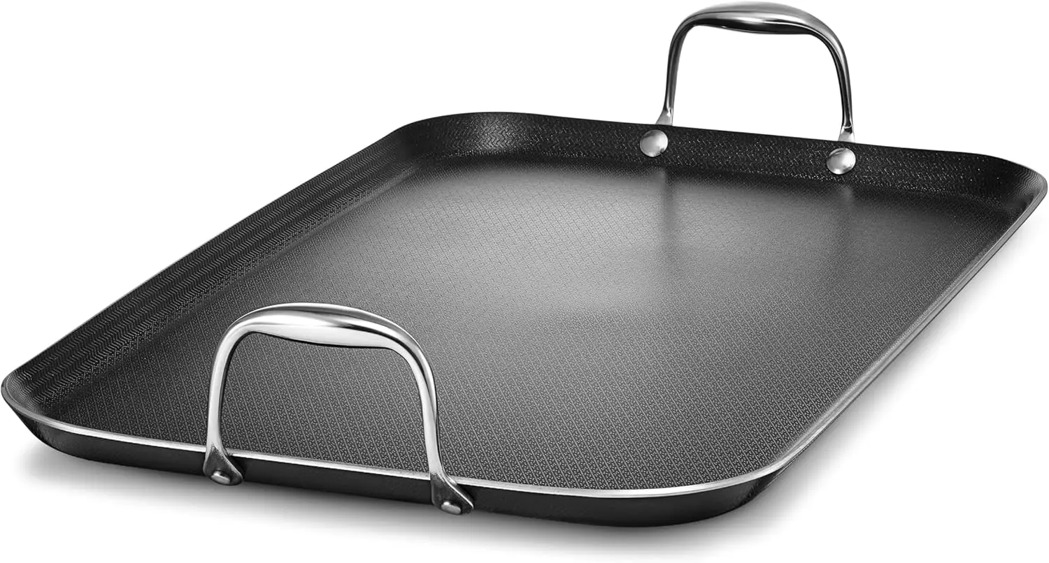 HexClad Hybrid Nonstick Double Burner Griddle, Compatible with All Cooktops, Oven-Safe up to 500ºF, Metal-Utensil Safe