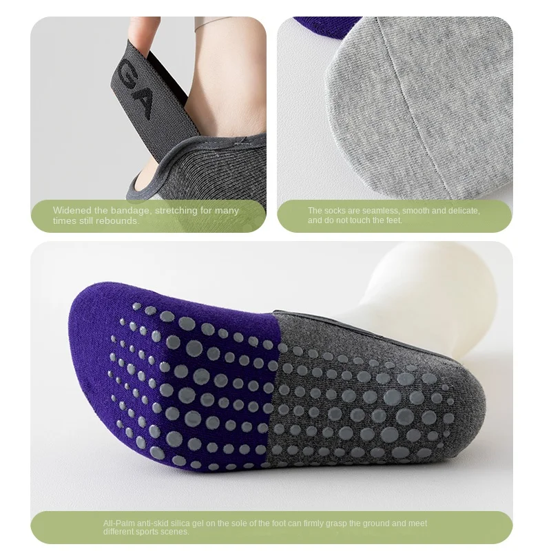 5 pairs Cross-Border Professional Yoga Socks,  Cotton Strapping Silicone Anti-Slip Pilates Fitness Dance Floor Socks view 6