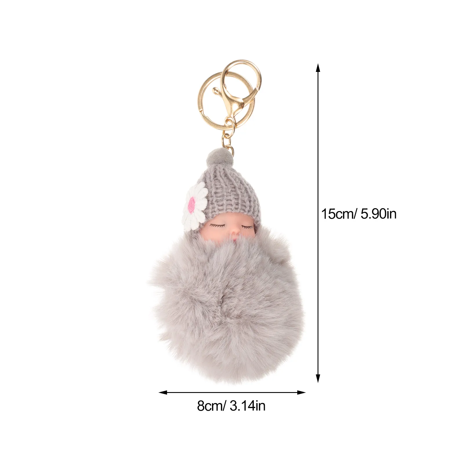 Dormindo bebê bola pompom chaveiro luz cinza encantador bolsa carro carteira pingente novidade chaveiro presente para mulher