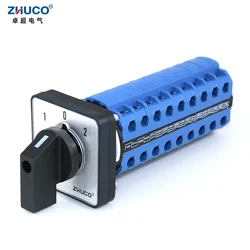 ZHUCO SZW26/LW26-20 3 Position 9 Poles 36 Terminals 20A Transfer Changeover Cam Universal Selector Switch 64X64 48X48 mm Panel