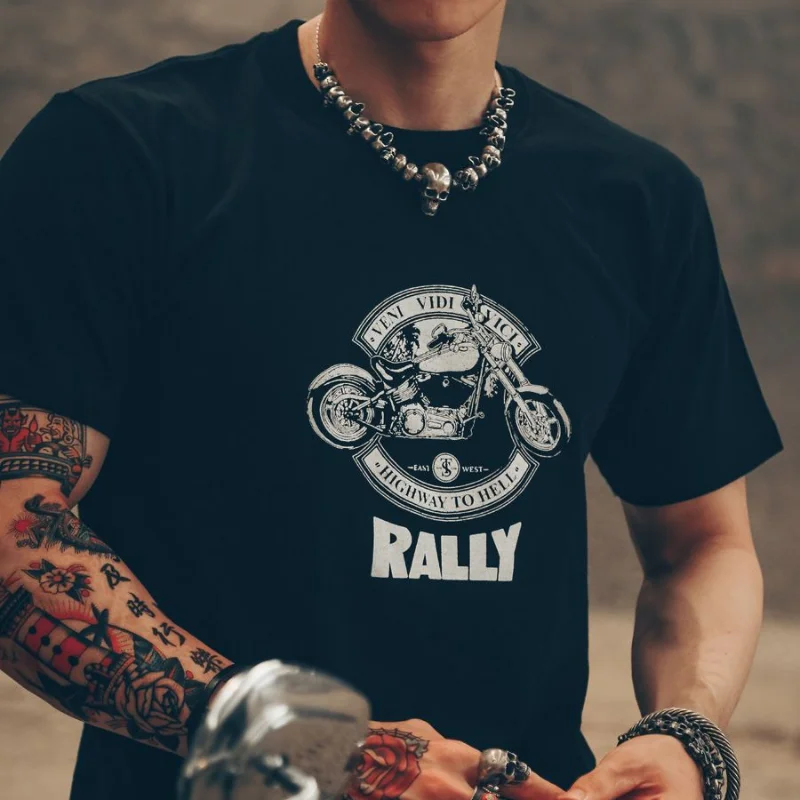 Men\'s T-shirt Mens Tee Shirts Streetwear Clothes Top Short Quarter Sleeve Striped Anime Motorcycle Music Cool Quick-drying Loose