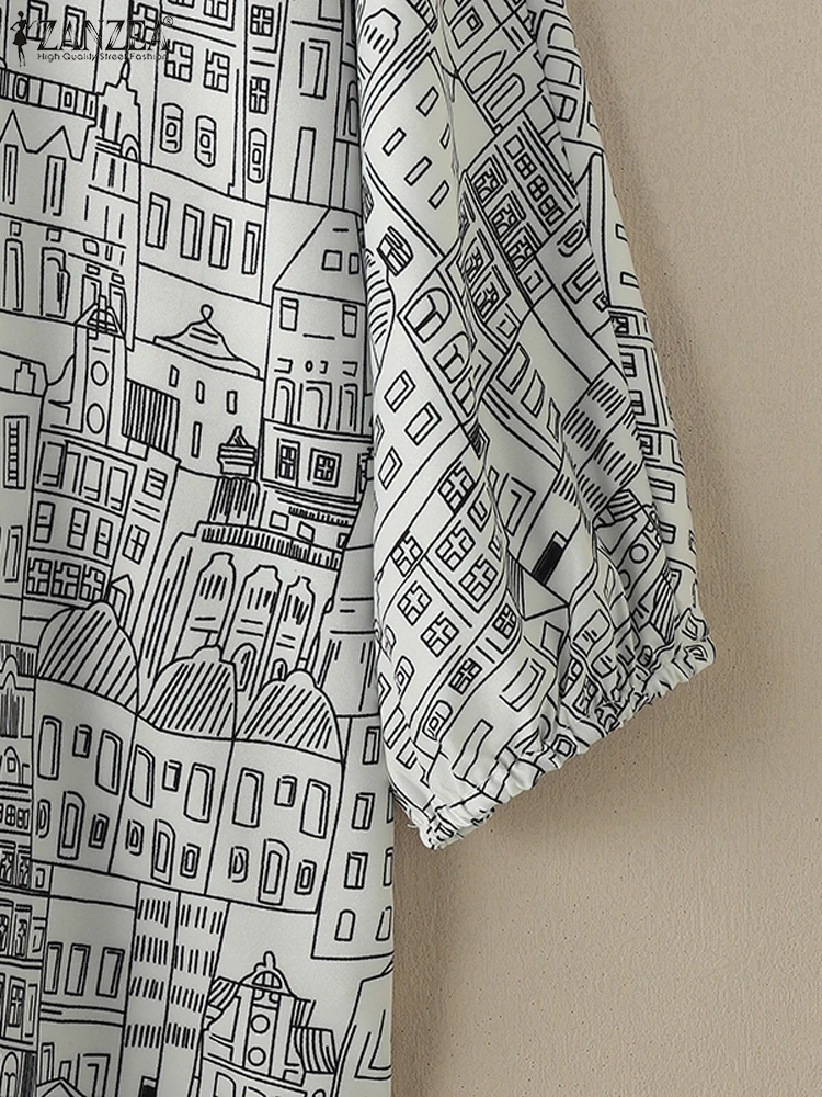 ZANZEA 2025 Frauen Koreanische Mode Gedruckt Bluse Herbst 3/4 Hülse Blusas Urlaub Oansatz Tops Femininas Beiläufige Lose Tuniken