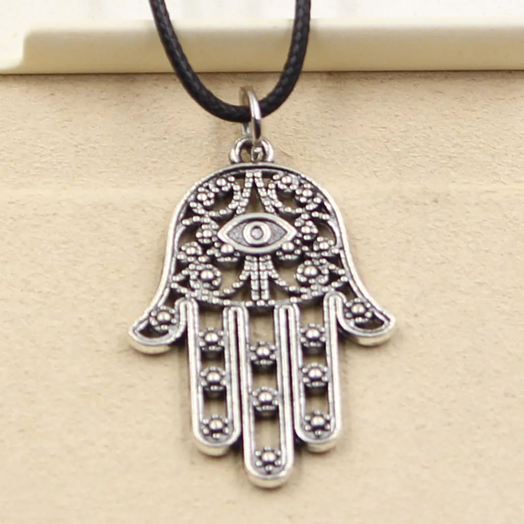 

New Durable Black Faux Leather Death Eye Hamsa Palm Fatima Hand Cord Choker Charm DIY Necklace Pendant Retro Boho Tibetan