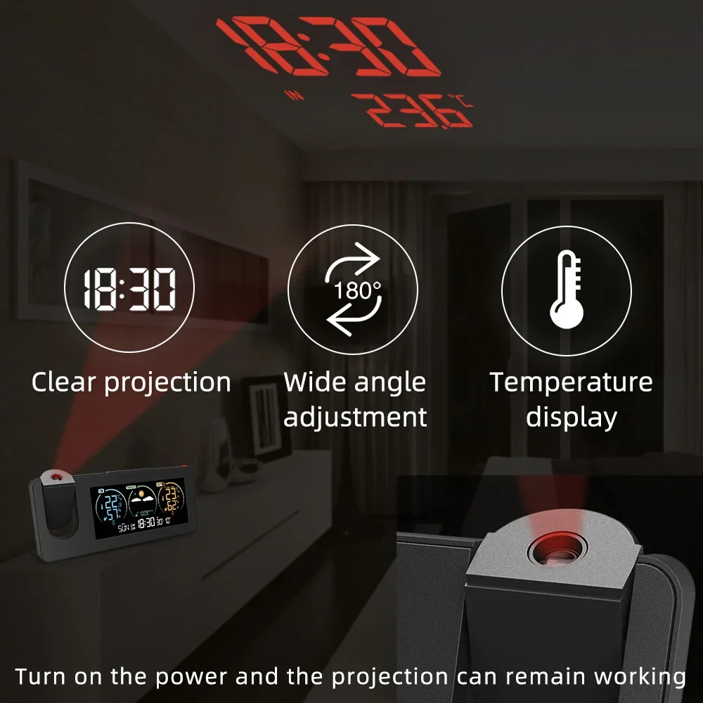 Projection Clock Wall Digital Alarm Electronic Weather Station Wireless Outdoor Thermometer Weather Forecast Humidity Barometer