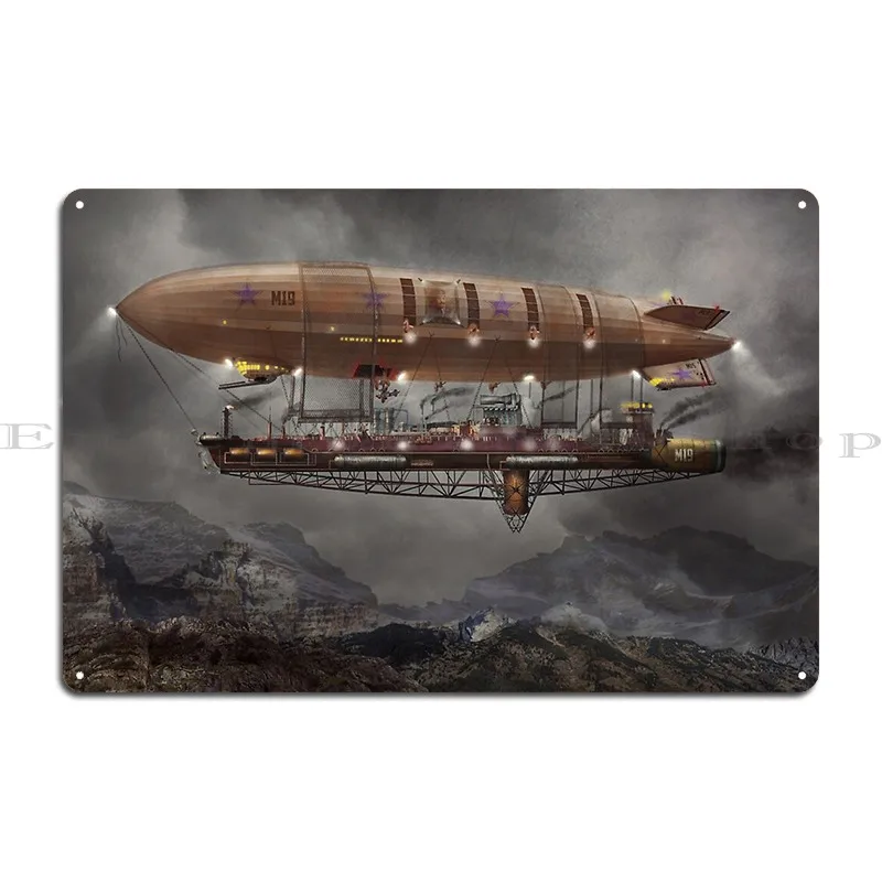 Steampunk Blimp Airship Maximus Metal Sign Poster Garage Club Character Cave Wall Decor Tin Sign Poster